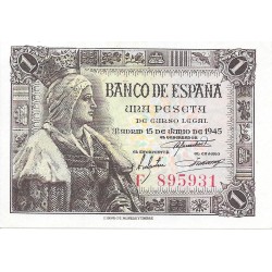 Billetes - EspaÃ±a - Estado EspaÃ±ol (1936 - 1975) - 1 ptas - 441 - S/C - 1945 - num ref:F895931