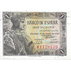 Billetes - EspaÃ±a - Estado EspaÃ±ol (1936 - 1975) - 1 ptas - 439 - EBC - 1943 - num ref:M1128139