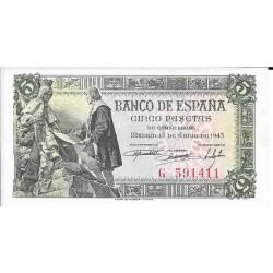 Billetes - España - Estado Español (1936 - 1975) - 5 ptas - 467 - S/C - Año 1945 - num ref: G591411