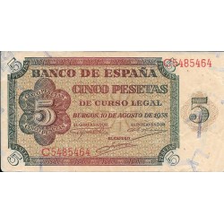 Billetes - EspaÃ±a - Estado EspaÃ±ol (1936 - 1975) - 5 ptas - 454 - mbc+ - 1938 - C5485464