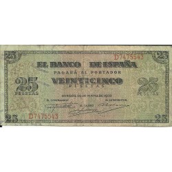 Billetes - España - Estado Español (1936 - 1975) - 25 ptas - 473 - MBC- - Año 1938 (20/05/1938) - num ref: D7475543