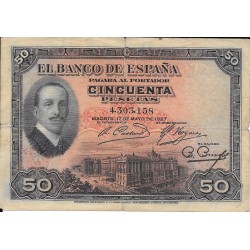 Billetes - España - Alfonso XIII      (1886 - 1931) - 361 - bc - Año 1927 - 50 pesetas- ref: 4303158