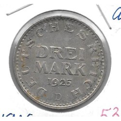 Monedas - Europa - Alemania - 43 - 1925D - 3 marcos - plata