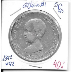 Monedas - EspaÃ±a - Alfonso XIII ( 17-V-1886/14-IV) - 146 - 1892*92 - 5 pesetas - plata