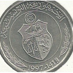 Monedas - Africa - Tunez - 346 - Año 1997 - 1/2 Dinar