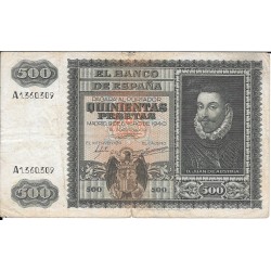 Billetes - EspaÃ±a - Estado EspaÃ±ol (1936 - 1975) - 500 ptas - 500 - MBC- - 1940 - num ref:A1360309