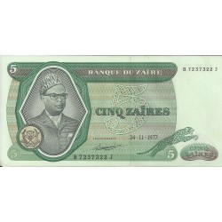 Billetes - Africa - Zaire - 21b - S/C - Año 1977 - 5 Zaires