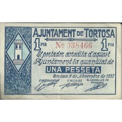 Billetes - España - II República       (1931 - 1939) - Locales - Cataluña - EBC- - Tortosa - Año 1937 - Nº 038466 - 1 Pta