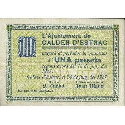 Billetes - España - II República       (1931 - 1939) - Locales - Cataluña - MBC - Caldes d'Estrac - Año 1937 - Nº 000693 - 1 Pta