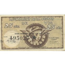 Billetes - España - II República       (1931 - 1939) - Locales - Cataluña - MBC - Vic - Año 1937 - Nº195027 - 25 cts