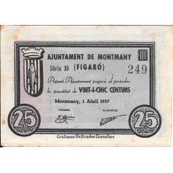 Billetes - EspaÃ±a - II RepÃºblica (1931 - 1939) - Locales - CataluÃ±a -  - mbc - 25 ct - Montmany - Num.ref: 249