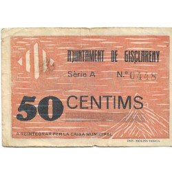 Billetes - EspaÃ±a - II RepÃºblica (1931 - 1939) - Locales - CataluÃ±a - 448 - MBC - 1937 - Gisclareny - 50 Ct - num ref:0448