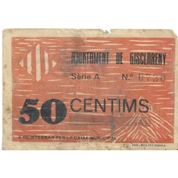 Billetes - EspaÃ±a - II RepÃºblica (1931 - 1939) - Locales - CataluÃ±a - 730 - 1937 - Gisclareny - 50 Ct - num ref:0730