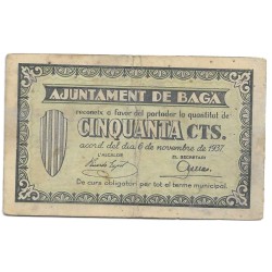 Billetes - EspaÃ±a - II RepÃºblica (1931 - 1939) - Locales - CataluÃ±a - 260 - MBC- - 1937 - Baga - 50 Cts - num ref:2719