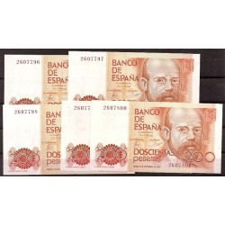 Juan Carlos I (1975 - Actual) - 200 ptas - 533 - sc - 16/9/1980 - lot de 5 bitlletes correlativos