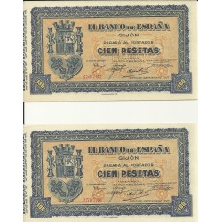 Billetes - España - II República       (1931 - 1939) - Banco de España (Gijón) - sc - Año 1937 - 100 pesetas - Par correlativos