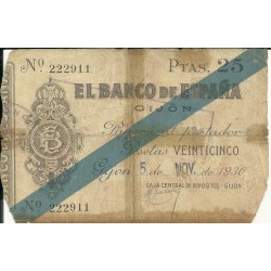 Billetes - España - II República       (1931 - 1939) - Banco de España (Gijón) - bc - 25 pesetas - Año 1936