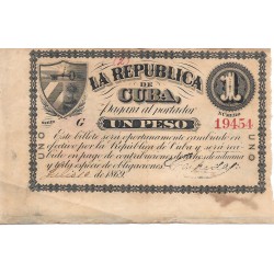 Billetes - America - Cuba - 55 - MBC+ - Año 1869 - 1 Peso - num ref: 19454