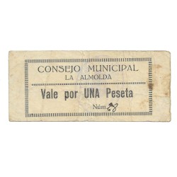 Billetes - EspaÃ±a - II RepÃºblica (1931 - 1939) - Locales - Aragon - 95 - La Almolda - peseta - Num.ref: 28